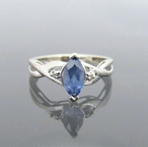 Kay Jewelers 10K Solid White Gold Blue Sapphire & Diamond Ring